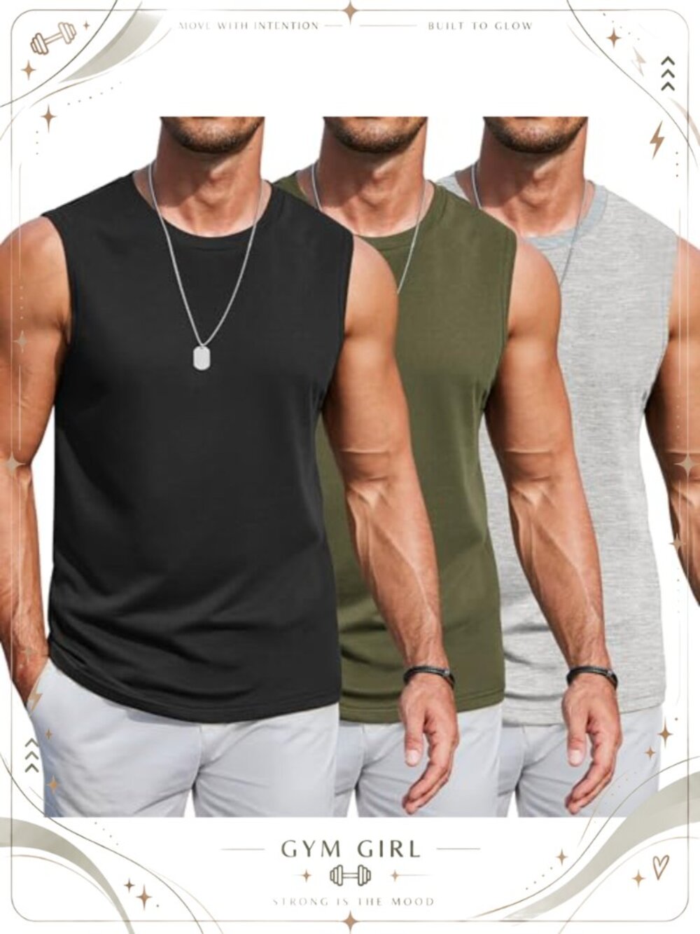 Men's Cotton Blend Workout Tank Tops 3 Pack Sleeveless Muscle Shirts